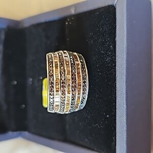 Vintage wide band with black and chocolate Marquise diamonds, size 6
